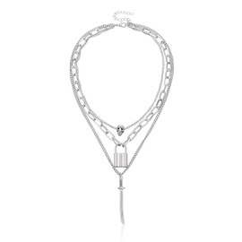 Gopbrer Punk Lock Necklace, Skull Lock Katana Pendant Necklace, Punk Grunge Y2k Accessories for Women