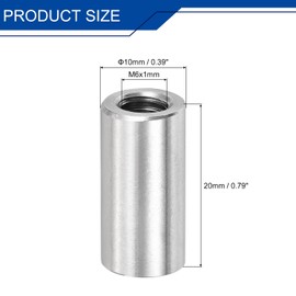 sourcing map M6 Round Connector Nuts, 304 Stainless Steel Coupling Nut 20mm/0.79inch Length, Pack of 12