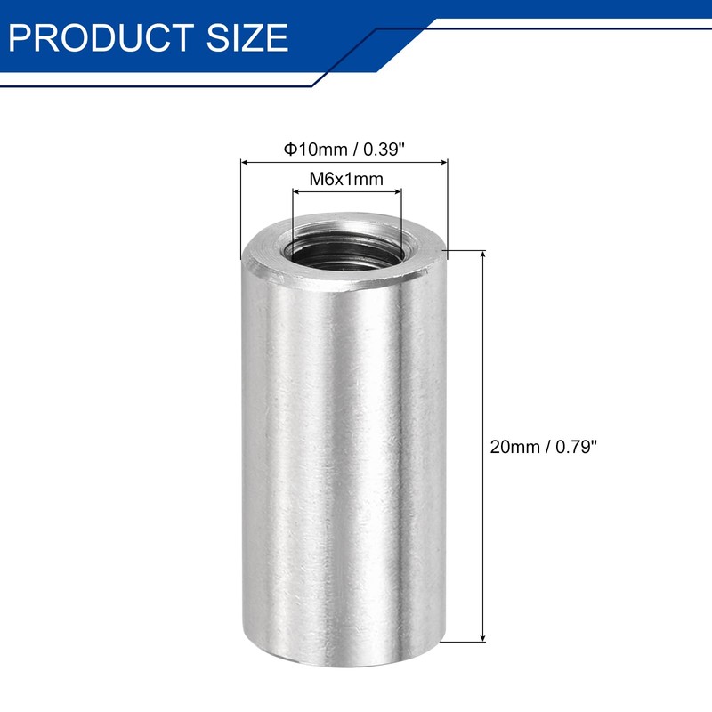 sourcing map M6 Round Connector Nuts, 304 Stainless Steel Coupling