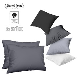 Sweet home WORLD 100% Cotton Premium Jersey Pillowcase 40 x 60 cm, Pack of 2 Cushion Covers, Super Soft 150 g/m², Pillow Slip, Grey