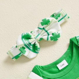 Dobeiokal St Patricks Day Baby Girl Outfit Green Long Sleeve Romper Overall Dress Cute Newborn Girl St Patricks Day Outfit(B-Green Cat,3-6 Months)