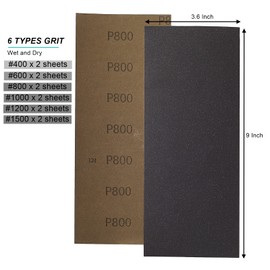 Smukdoo Wet and Dry Sandpaper,12 PCS 400 to 1500 Multi Grit Sand Paper for Wood Furniture,Finishing Metal Sanding and Home Improvement,9 x 3.6 Inches
