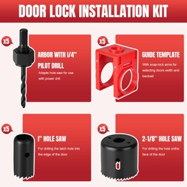 5 Sets Door Lock Installation Kit, 1-3/8" - 1-3/4" Door Knob Hole Saw kit with Guide Template, Lock Smith Tools for Wooden Door Hole Drilling Kit