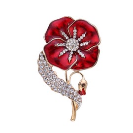 HMOOY Enamel Poppy Flower Brooch Pin Badge Women Men Gold Crystal Red Flower Legion Brooch Veterans Memorial Day Festival Unisex, Metal, Rhinestone