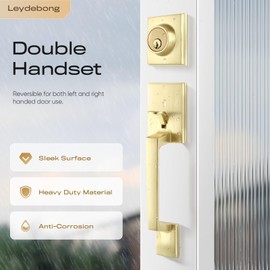 Leydebong Double Door Handle Set with Lock, Heavy Duty Lever and Single Cylinder Deadbolt Combo for Side by Side Entrance Exterior Doors