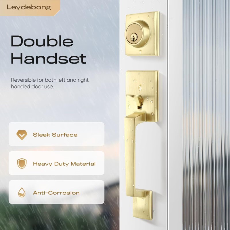Leydebong Double Door Handle Set with Lock, Heavy Duty Lever