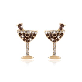 Firopia Coffee Martini Stud Earrings for Women | Mini Espresso Martini Glass Rhinestone Earrings | Martini Jewelry Gift