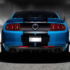 IKON MOTORSPORTS, Rear Diffuser Bumper Lip Compatible with 2013-2014 Ford Mustang Shelby GT500, GT500 Style Gloss Black PP Rear Bumper Lip Spoiler Diffuser W/ V2 Style Shark Fins