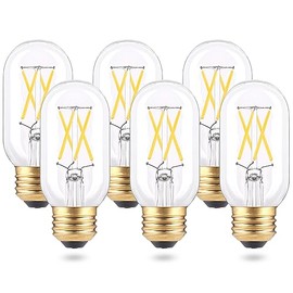 T45 Tubular Led Edison Bulbs Dimmable, E26 Led Bulb 40 Watt Equivalent, 4W T14 Led Chandelier Light Bulbs, 4000K Natural White Tube Filament Bulbs for Chandeliers, Ceiling Fan, Pendant, 6 Pack