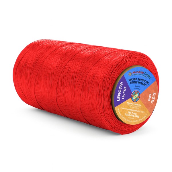 Mandala Crafts Red Artificial Sinew Thread Waxed String for Basket