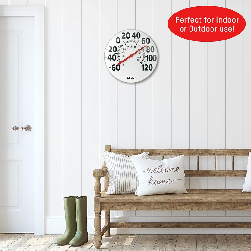 Taylor Extra Large Metal Wall Indoor Outdoor Thermometer, Easy to