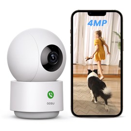 AOSU 4MP 2.5K Indoor Camera, Security Camera Indoor work with 5G/2.4G WiFi, One-Touch Calling, 360 ° Motion Tracking, Two-way Audio, for Baby/Elderly/Pets, Compatible with Alexa