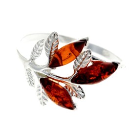 SilverAmber Jewellery Silver Amber Jewellery - 925 Sterling Silver and Cognac Baltic Amber with 3 Stones Modern Designer Ring - UK Size L - AR2CK, Gemstone