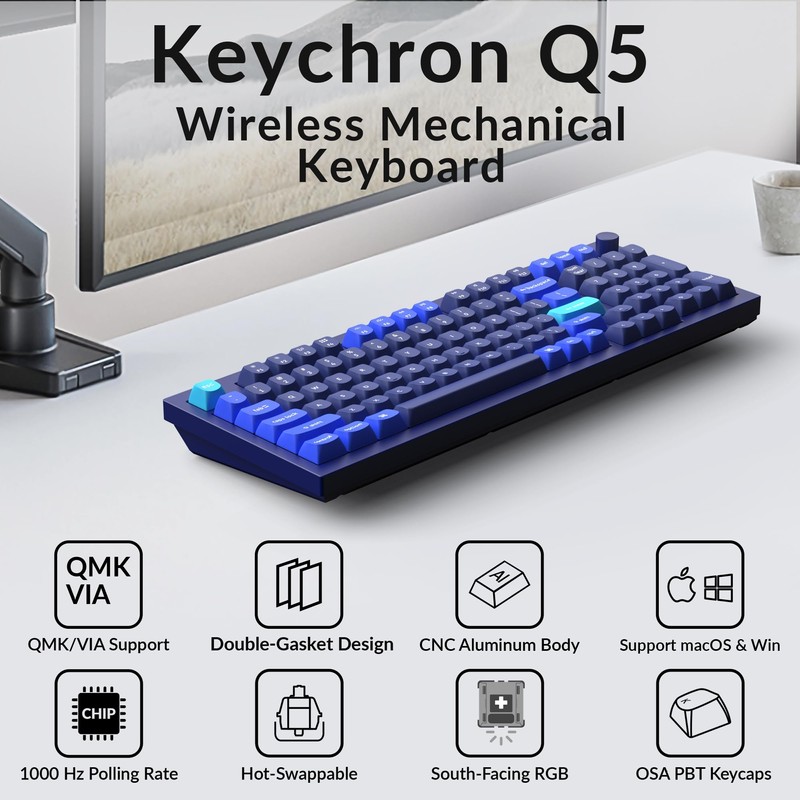 Keychron Q5 Wired Custom Mechanical Keyboard Knob Version, 96% Layout
