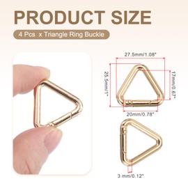 PATIKIL 0.78" Triangle Ring Buckle, 4 Pack Metal Spring Snap Clip Jump Rings Trigger Keychain Belt Fastener Connectors for DIY Purses Handbag Strap Clasp, Gold