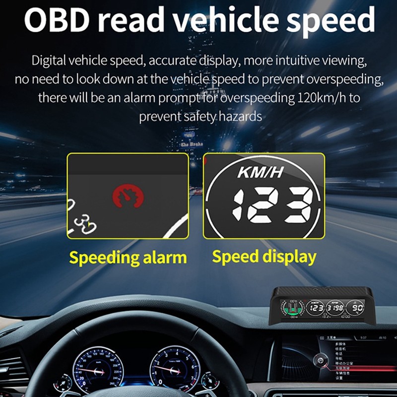 Carbon Fiber Style HUD HeadUp Display Slope Meter Overspeed Water