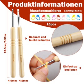 2 Pieces Crochet Hooks, 4.0mm-4.5mm Crochet Hook Set, Crochet Hook Set for Beginners, Ergonomic Wooden Handles for Crochet with Stitch Markers for Beginners DIY Knitters Crochet Yarn