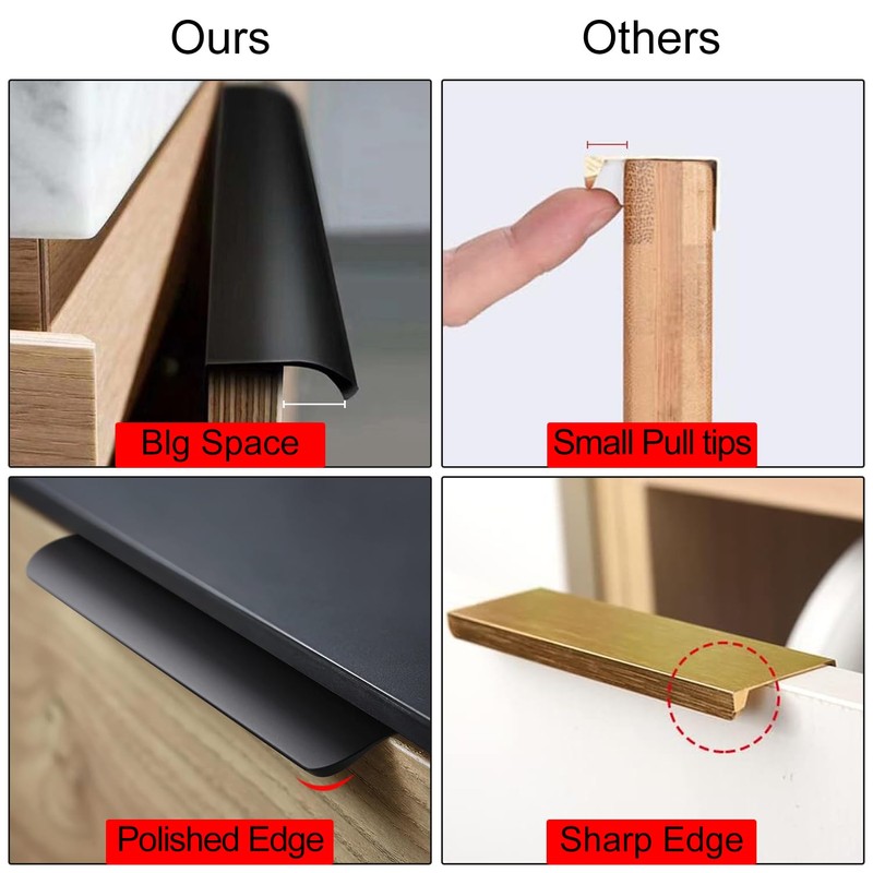 Cekikibi 10 Pack Adhesive Edge Finger Pulls for Cabinets，Kitchen Aluminium