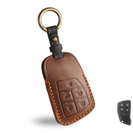 OLLEN Screws-Free Premium Leather for Key Fob Cover, Fit for GMC Yukon Denali Sierra Chevy Silverado Suburban Tahoe Buick 2021-2026~, Key Holder Protector, 5 Buttons, Brown