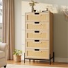 GAOMON Natural Rattan 5 Drawer Dresser, Wooden Chest of Drawer,
