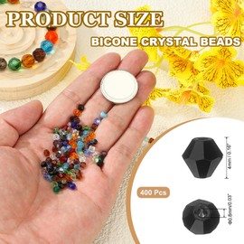 PATIKIL 4mm Bicone Crystal Beads, 400 Pcs Glass Faceted Bicone Beads Loose Spacer Bead for Jewelry Making Bracelet Necklace Earrings Wind Chimes Craft, Black