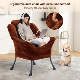 Halituny Fabric Lazy Chair for Adults, Oversized Upholstered Sofa Chair, Plush Comfy Lounge Chair with Large Side Storage Pocket, Thick Padded Reading Chair for Living Room, Bedroom, Study Room, Brown