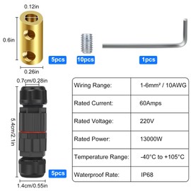 Linkstyle 5PCS IP68 Waterproof Wire Connectors Waterproof, Electrical Wire Junction Box Connectors with Screws for 10AWG