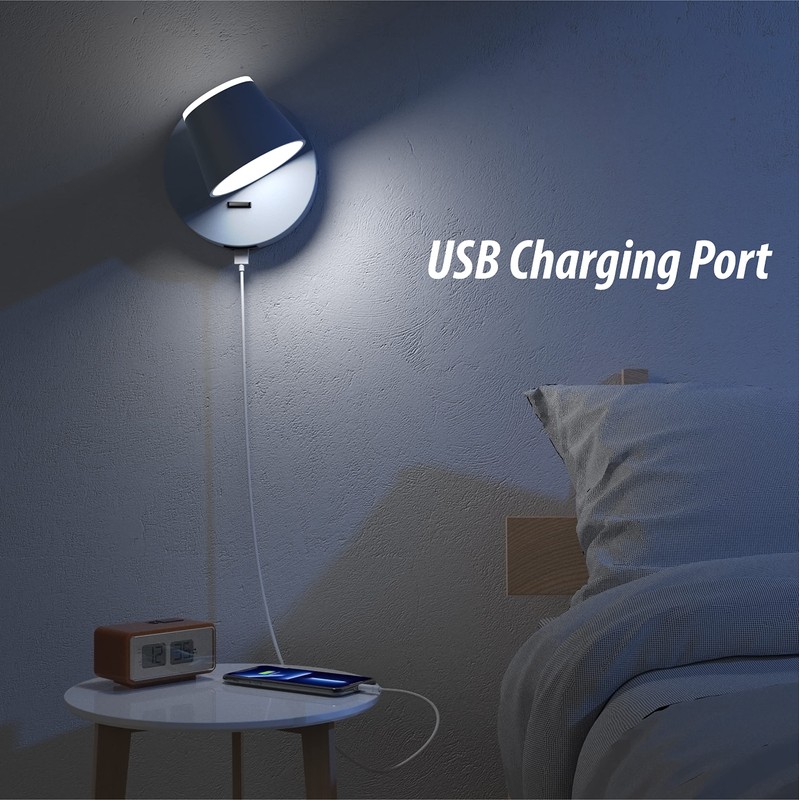 URSOLA Wall Light LED Wall Sconce with On/Off Switch USB