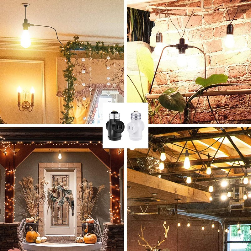 YCSSSD Light Socket to Plug Adapter, 2 Outlet Light Socket