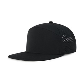 BOTVELA Men Flat Brim Snapback Adjustable Performance Hat Laser Perforated Baseball Cap (Black)