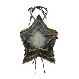 SOLY HUX Women's Star Halter Tops Tie Backless Y2k Distressed Denim Cami Crop Tops Pure Blue Small