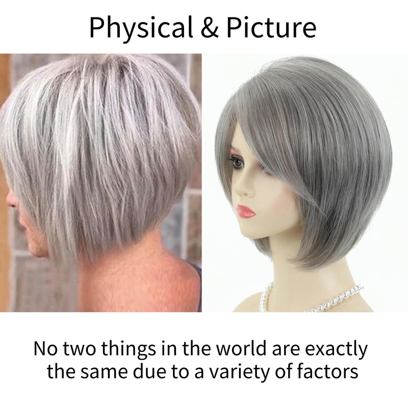 RENERSHOW Layered Bob Short Gray Wigs for Women Mixed Gray