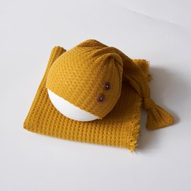 Zeroest Newborn Baby Photography Props Wrap Hat Newborn Wraps for Infant Boys Girls Photoshoot Photo Posing Stretch Blanket (Mustard)