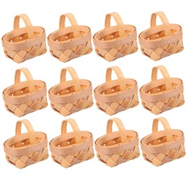 TOPBATHY 12Pcs Mini Woven Wooden Chip Baskets for Home Decor Small Wicker Baskets for Storage and Gifts Decorative Miniature Holder with Handles