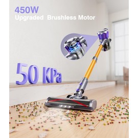 MBYULO Cordless Vacuum Cleaner, 450W 50Kpa Powerful Stick Vacuum, Up to 70Mins Rechargeable Battery, Vacuum Cleaners for Home Anti-Tangled Lightweight Handheld for Hardwood Floor, Carpets, Pet Hair
