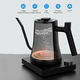 KUJOBUY Gooseneck Electric Kettle - 1200W, Temperature Control, Stainless Steel Electric Pour Over Kettle for Coffee and Tea, 0.8L Matte Black, Quick Heating Gooseneck Water Kettle