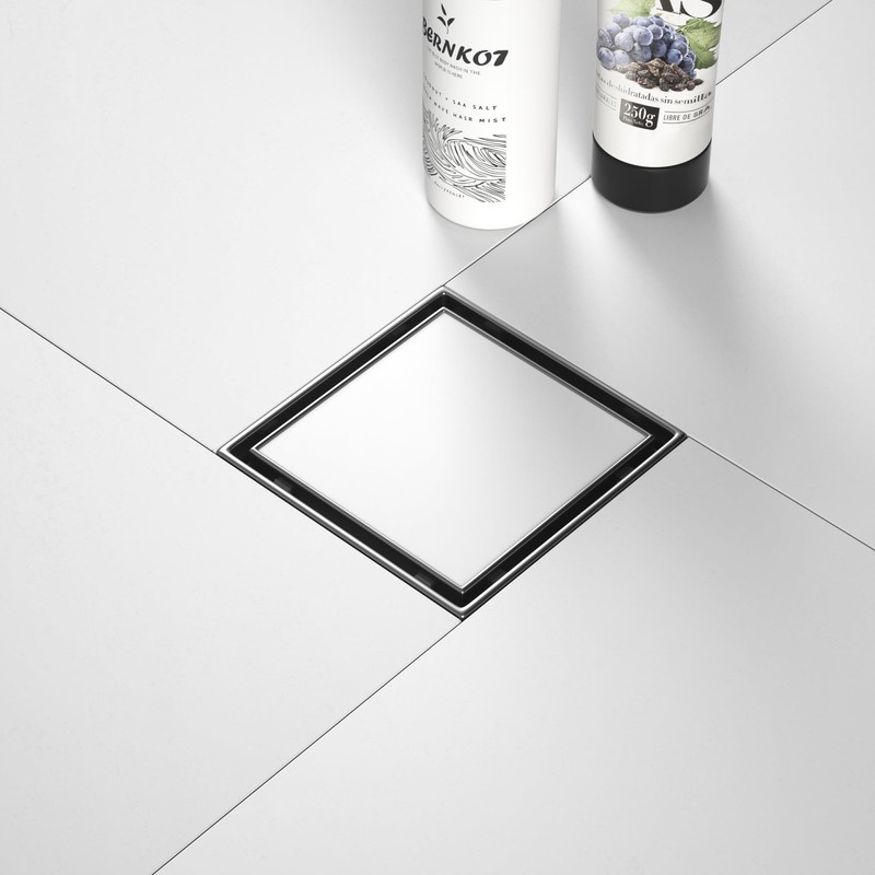 Bernkot Square Shower Drain 4", Brushed Floor Drain with Tiled