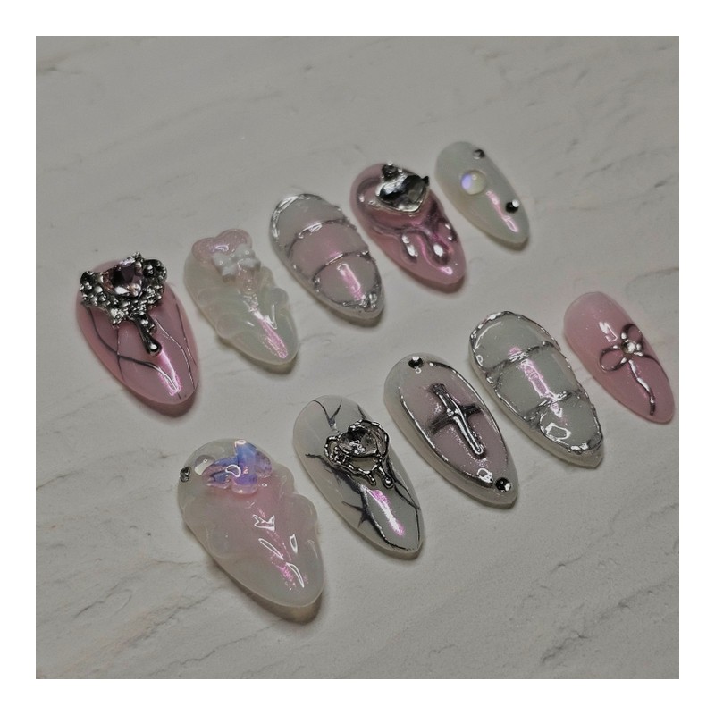 Metallic Pink [Handmade Nail Tips] Emily Nail - Short Square
