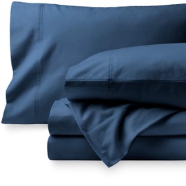 Bare Home Flannel Sheet Set 100% Cotton, Velvety Soft Heavyweight - Double Brushed Flannel - Deep Pocket (King, Dark Blue)