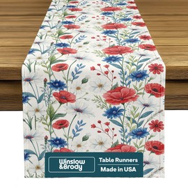 Fourth of July Table Decorations | Floral Patriotic Table Runner Made in America | Memorial Day Summer Home Dining Patriotic Table Decorations - 14 x 90 Inches Long
