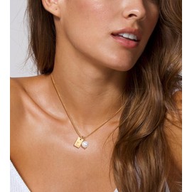 BRAYEG 14k Gold Box Chain Initial Necklaces, L Initial Necklaces Pearl Necklace for women Letter Pendant Initial Necklace for Women Initial Necklaces for Women Simple Tag Necklaces Jewelry Gifts