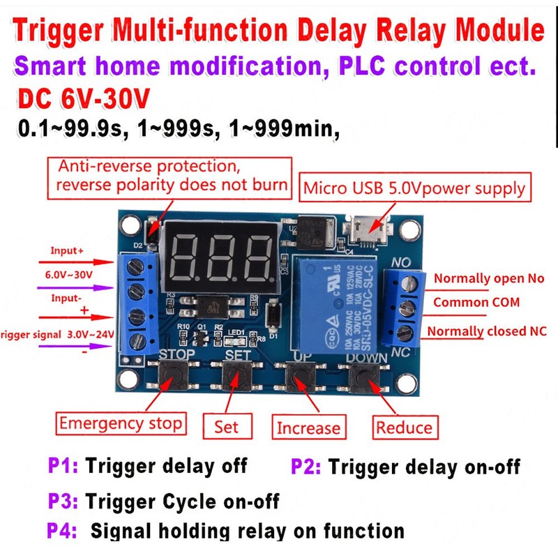 DC 6-30V Digital LED Relay Board Cycle Timing Circuit Switch