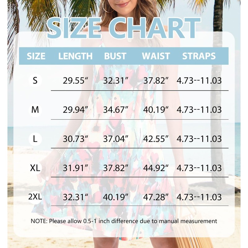 JOELLYUS Womens Summer Dresses Spaghetti Strap Sundress Casual Beach Cover
