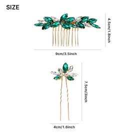 Dizila 7 Pieces Decorative Emerald Green Party Prom Wedding Bridal Rhinestone Hair Side Comb+U-shaped Hair Pins Accessories for Women Girls Brides Bridesmaids