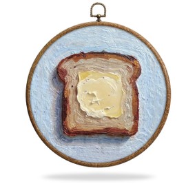 Homemade Bread Butter Round Frames for Art, Butter Toast Breakfast Still Life Boho Wall Hanging, Waterproof Western Rustic Country Decorations with Hook, for Home Bathroom Living Room Bedroom, 15