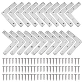 20 Pcs Stainless Steel L Shape Corner Brackets with Screws for Fixing Furniture Cabinet Wooden Shelves Table and Chairs (80x80mm)