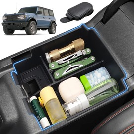 2025 Upgrade Center Console Organizer for 2025 Ford Bronco 4 Door, Full Size Bronco Center Console Armrest Storage Box for Ford Bronco 2025 Accessories(Not for 2-Door & Bronco Sport)+Sunglasses Holder