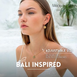 Made by Nami Women's Gold Necklace with Mandala Pendant and Gemstones in Colourful or Green Surgical Stainless Steel 40 + 5 cm Boho Jewellery Women's Waterproof and Hypoallergenic, Stainless Steel