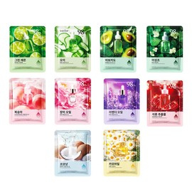 Sheet Mask Set, Natural Ingredients, Variety Pack with Lime, Pomegranate, Cucumber, Avocado, Peach, Rose, Lavender, Coconut and Chamomile, 10 Pieces