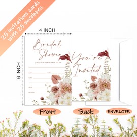 Mueddur Bridal Shower Invitations With Envelopes, Boho Floral Wedding Invites, Pampas Grass Engagement Party And Reception Supplies, Pack of 25 Fill-in Invitation Cards -06